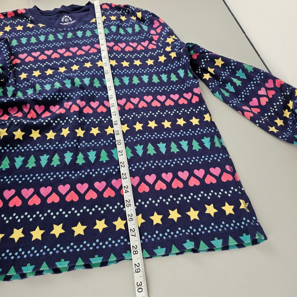 Primary Organic Cotton Long Sleeve Shirt XXL Navy Fair Isle Hearts Stars Trees - Picture 6 of 6